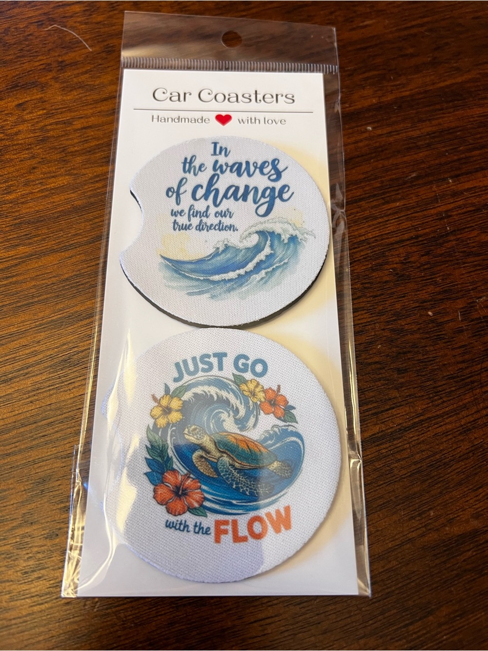 Handmade Car Coasters - Blue Ocean Wave Designs (Set of 2)